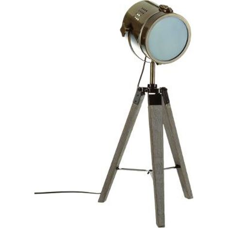 Lampe à poser en bois et métal cuivré, H.68 cm -PEGANE-