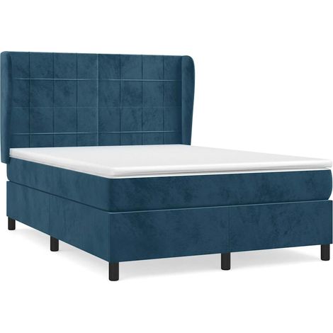 Maison Exclusive - Giroletto a Molle con Materasso Blu Scuro 140x190 cm in Velluto (1/5)