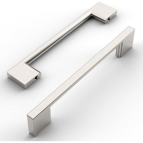 10 tiradores de acero cepillado para armarios de cocina de 128 mm, de aleación de zinc, color plata, con tornillos, para oficinas, cajones, armarios y alacenas. (1/5)