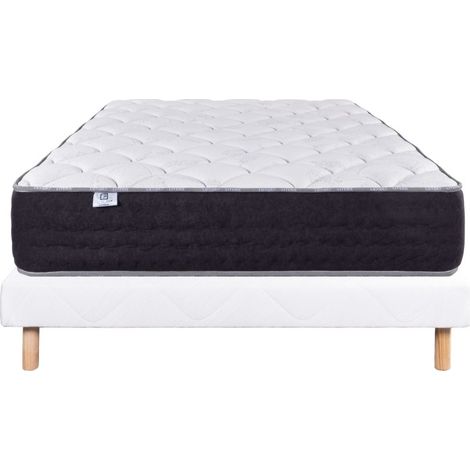 Ensemble Matelas Serenite, 27 cm, ressorts ensachés, ferme, face été/hiver + sommier blanc ep 13cm, 90x190cm (1/5)