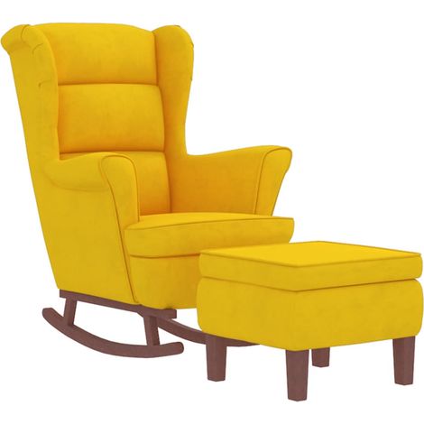 vidaXL Fauteuil à bascule à oreilles en velours jaune bois massif (1/5)