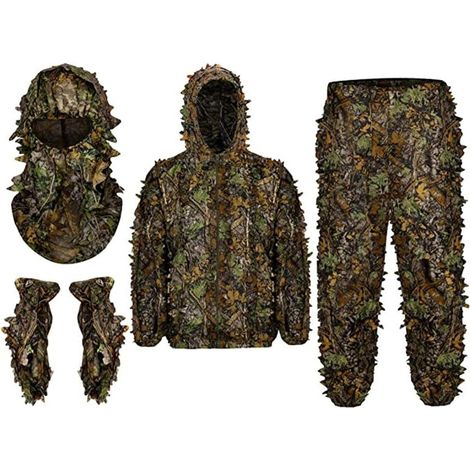 Ghillie Suit Ensemble De Gants De Masque, Costume Feuillu 3D, Pantalon Woodland Veste Capuche, Costume Camouflage pour Chasse, Observation des Oiseaux Et Jeux De Scénario (1/5)