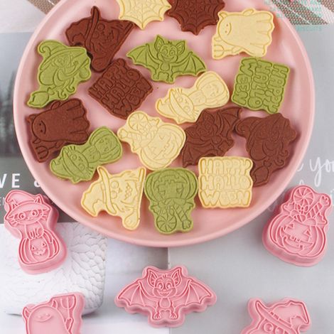Lot Halloween 8 pièces emporte-pièces biscuits 3D dessin animé, moule à gâteau en plastique, presse à biscuits, décoration pâtisserie maison, coffret (1/4)