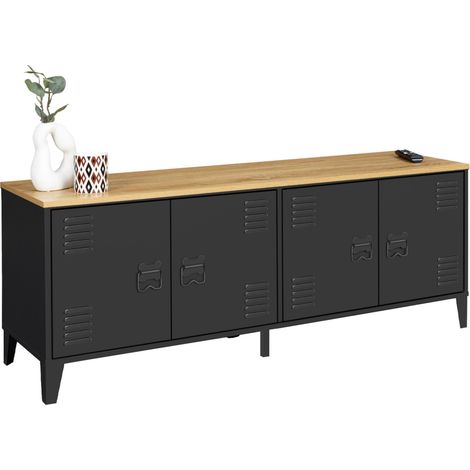Credenza bassa ESTER 140 cm con 4 ante in metallo nero e piano in legno dal design industriale (1/5)