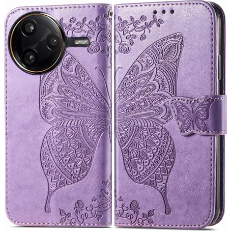 Funda tipo libro para Xiaomi Poco F7 Pro, Mariposa, morado (1/5)