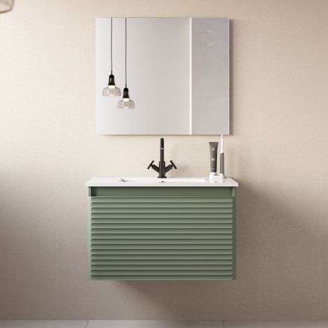 Meuble de salle de bain 80cm simple vasque - 2 tiroirs - vert - SUZA (1/5)