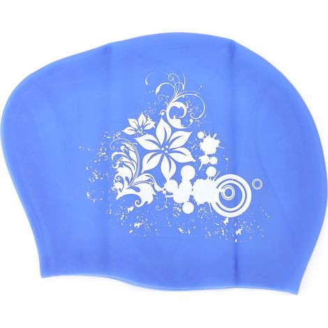 Bonnet de bain silicone imprimé imperméable spécial cheveux longs courts enfant femme plongée bleu (1/5)