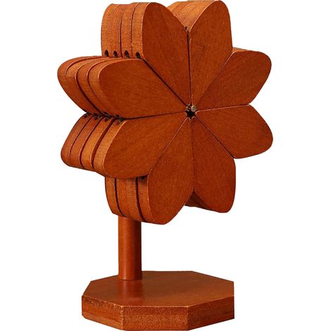 6 dessous de plat en bois, forme moulinet, pliables, avec 1 support, pour plats chauds (1/5)