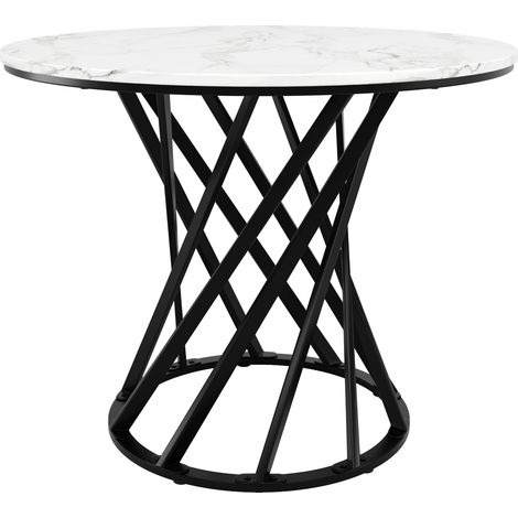 Table de salle à manger ronde 80x80x76 cm en MDF et métal, pieds noirs réglables (1/5)