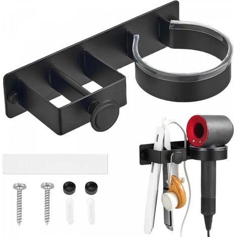 Support mural pour sèche-cheveux et fer à lisser, sans perçage, en aluminium, polyvalent, autocollant, pour salle de bain, hôtel, salle de bain, barbier (1/5)