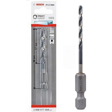 Bosch Professionel HSS Metall Bohrer 6 mm 1/4 Hex IMACT CONTROL Sechskant Schaft