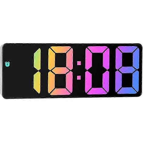 Réveil numérique LED avec fonction snooze, affichage de la température et de l'heure, grand format, finition miroir, couleur 06 (1/5)