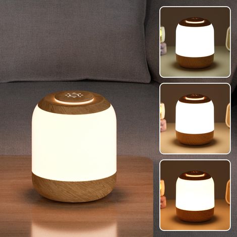 Veilleuse LED rechargeable tactile, lampe de chevet USB 3 modes dimmable 3000K-6500K, lampe de nuit en grain de bois pour chambre, camping, salon (1/5)