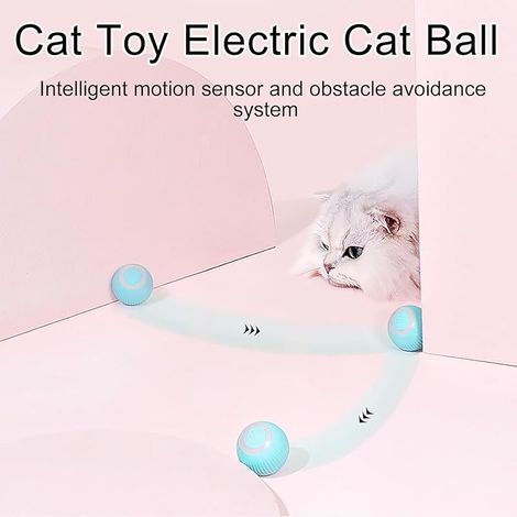 Automatischer Katzenball, intelligentes rotierendes Katzenspielzeug für Hauskatzen, Katzenspielzeug mit LED-Leuchten, USB-aufladbar (Blau) (1/4)