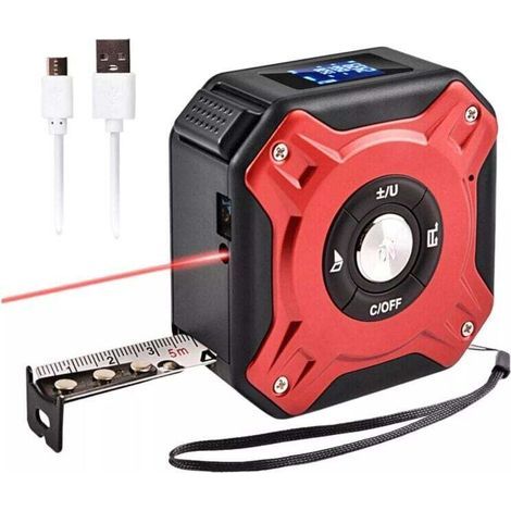 Télémètre laser ruban 2 en 1 – Laser 40m avec ruban 5m – Rechargeable USB – Écran LCD rétroéclairage – Mesure longueur/surface/volume (1/5)