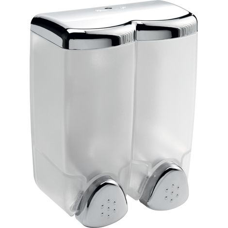 Inda - Doppelter wandmontierter Seifenspender Hotellerie chrom poliert / transparent