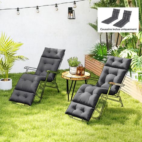 Lot de 2 coussins de chaise longue coussin bain de soleil épais gris foncé confortable 6 attaches 190 x 56 x 10 cm style élégant