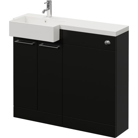 Napoli 250 Matt Black 1000mm 2 Door Vanity Unit Toilet Suite with Left Hand Square Rico Semi Recessed Basin - 1000mm - Chrome 160mm HandleWithout Kingston Toilet Pan