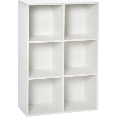 Étagère en bois à 3 niveaux avec 6 cubes de rangement pour salon, chambre, bureau, 65,5 x 30 x 97,5 cm, blanche (1/5)
