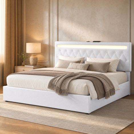 MEUBLIV Lit 180x200 cm blanc – coffre relevable, sans matelas (1/5)