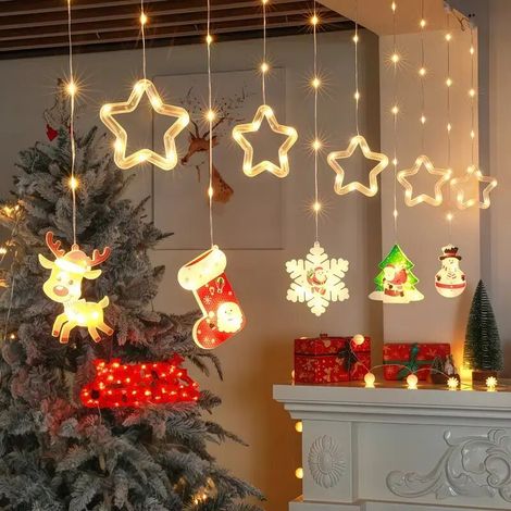 Guirlande lumineuse LED de Noël à 8 modes - rideau lumineux USB multifonctionnel - Décorations de Noël, cadeaux de fêtes, décoration de fête (avec télécommande)