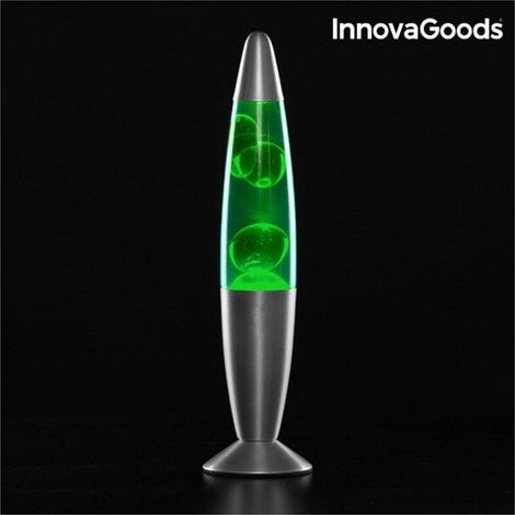 Lampe à lave 25W verte – Aluminium et verre – Tension 220-240V – Dimensions Ø8,5 x 34 cm – Ampoule R39 incluse – Innovagoods – Ambiance rétro pour chambre ou salon