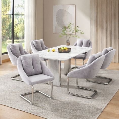 Chaises salle manger en velours, lot de 6, gris HAVRYA (1/5)