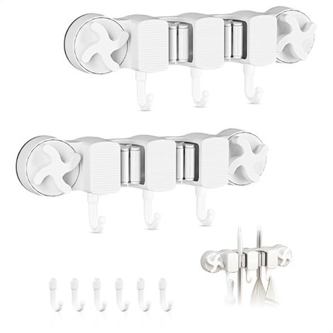 Rangement Outils Jardin,Support Outils Jardin Ventouse avec 2 Fixations 3 Crochets,Range Balai Mural étanche et Durable pour Jardins,Salles de Bains,Cuisines et Balcons,2 Pièces (1/5)