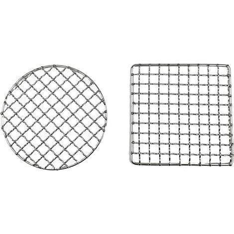 Lot de 2 Grilles de Cuisson - Acier Inoxydable - Carrée et Ronde - Pour Feu de Camp et Barbecue - 13cm (1/5)