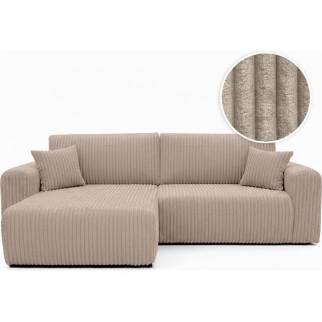 Canapé d'angle compact réversible et convertible ALYA 4 places en velours cotelé épais - Taupe (1/5)