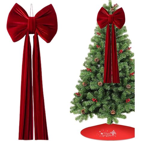 Noeud pour Arbre De Noël Décorations en Velours Ornement Noeud De Pour Sapin De Noël Pour Extérieur Intérieur Clôture Devant Escalier Arrière-Plan Maison Fête (1/5)
