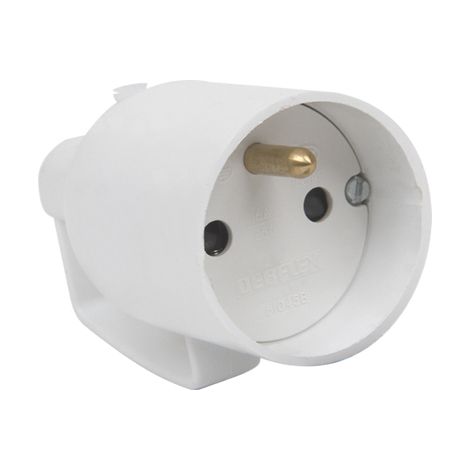 DEBFLEX - FICHE FEMELLE AVEC ANNEAU 2P+T 16A DROITE A COIFFE BLANC - 713540