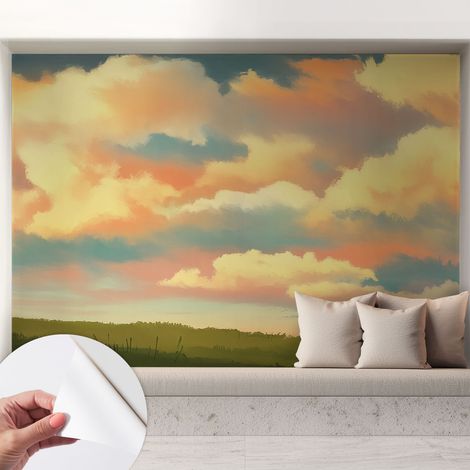 Papier peint adhésif autocollant pour salon chambre à coucher peint imprimé pour mur Ciel et nuages 208x146 cm (1/5)