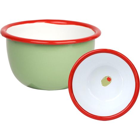 Bol Émail Olive Fait Main Vert Vintage, Plat Service Résistant Olives Dips Sauces Fruits Léger Lavable Lave-Vaisselle 10cm (1/5)