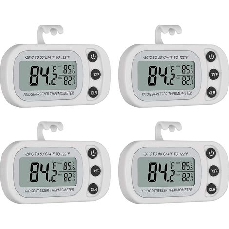 Crediri 4er-Pack IPX3 wasserdichtes digitales Thermometer mit LCD-Display, Max/Min-Aufzeichnungsfunktion, kabelloses Kühlschrankthermometer für Kühlschrank, Zuhause, Küche (1/5)