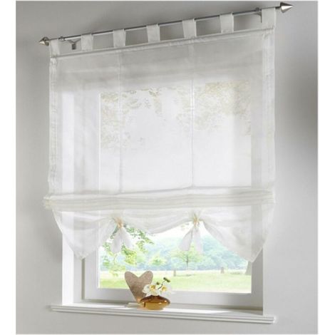 Rideaux Romain Interieur de Fenetre Voile Rideau de Cuisine Salon Hauteur 155cm Beige Largeur 80cm (1/2)