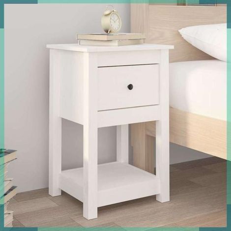 Tables de chevet - 821732 - Blanc - Bois de pin massif - Lot de 2 (1/5)