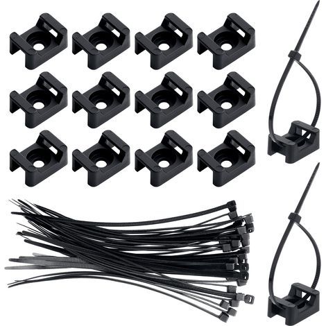 Lot de 150 Pièces fixations de serre-câbles Base de montage d'attache-zip noire avec 150 colliers de serrage en nylon noir (1/5)