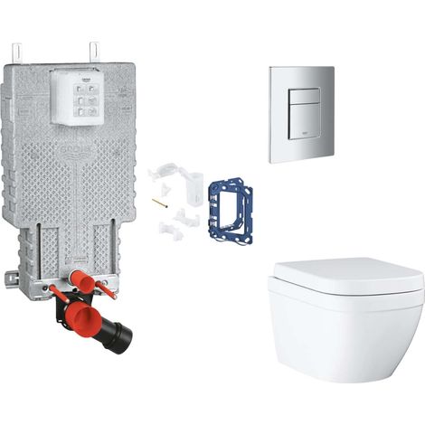Grohe Uniset - Set Vorwandelement, WC mit Softclose-Sitz, Betätigungsplatte Skate Cosmopolitan und Fresh Umrüstset, Triple Vortex, Chrom SANI15BB2115 (1/2)