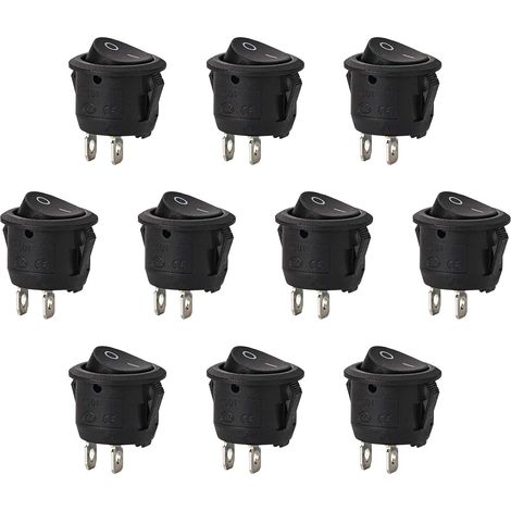 CCYKXA 10Pcs Round Rocker Switch Latching SPST Switch 2 Pin Button AC 6A/125V 3A/250V for Car Truck Boat (1/4)