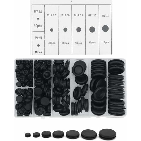 Ahlsen Gummistopfen, 200 Stück Gummitüllen, Gummitüllen, Gummitüllen-Set für Drahtkabel, Gummi-Unterlegscheiben-Sortiment, Schwarz (1/5)