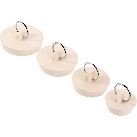 (Blanc) lot de 4 bouchons d'évier en caoutchouc avec boucle de suspension pour baignoire, cuisine et salle de bain (1/5)