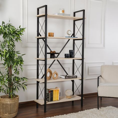 Étagère industrielle en métal noir 5 étagères modèle Elysian - Beige (1/5)