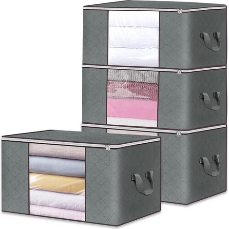 Set mit 4 Kleideraufbewahrungsboxen (je 90 l), Umzugsboxen, faltbare Aufbewahrungsboxen aus Vliesstoff für unter das Bett, wiederverwendbare Aufbewahrungstasche (1/5)