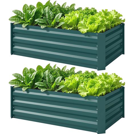 Set of Two 100 x 60cm Steel Planter Boxes Green (1/5)
