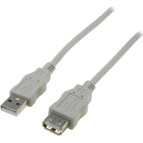 Cable- USB 2.0- USB A socle.USB A prise- nickele- 1.8m- gris