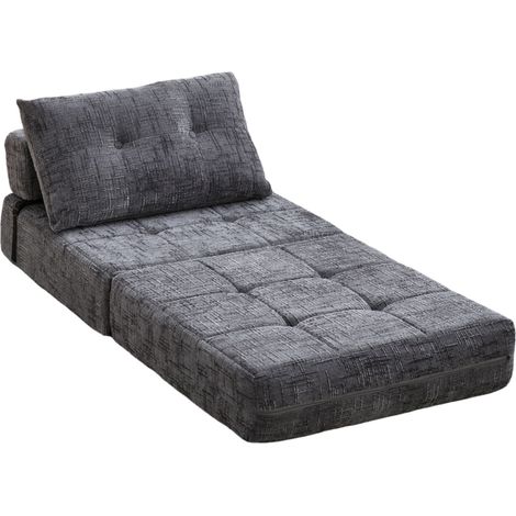 Sofá cama plegable de suelo con cojines, espuma de alta densidad y tejido chenilla gris HOMVRA (1/5)