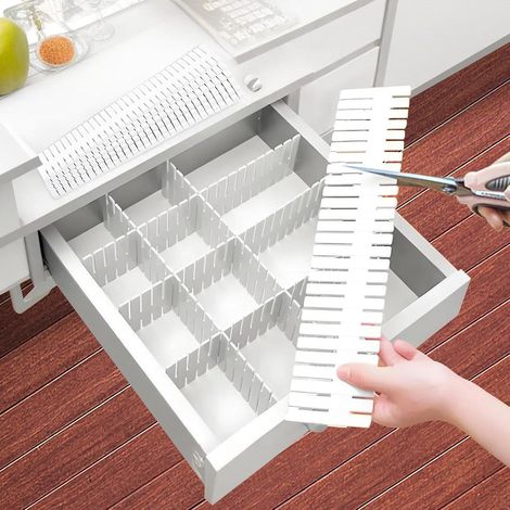 Schubladeneinteiler, 20 Stück, verstellbare Schubladeneinteiler für Unterwäsche, Socken, Make-up, Bürobedarf (Weiß) (1/5)