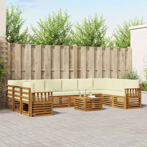 Ecksofa Set mit Kissen 11 pcs Natur und Creme Massivholz Akazie (1/5)