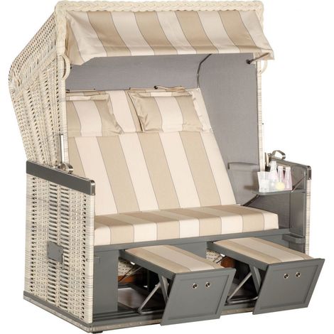 Sonnenpartner Konsul 2-Sitzer XL Strandkorb Halbliegemodell antikweiß/grau (1/5)